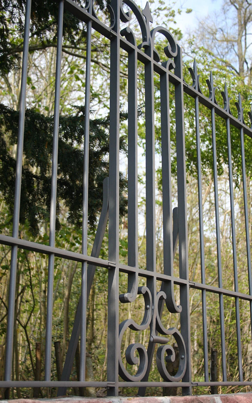 Entrée principale d'une maison moderne avec marquise en verre et structure métallique noire